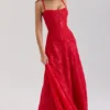 Esme – Maxikleid aus rotem Lurex-Chiffon