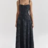 Esme Mitternachtsblaues Lurex-Chiffon-Maxikleid