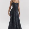 Esme Mitternachtsblaues Lurex-Chiffon-Maxikleid