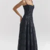 Esme Mitternachtsblaues Lurex-Chiffon-Maxikleid