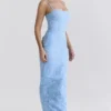 Eva Maxikleid in toskanischem Blau mit Blumenstickerei Eva Maxikleid in toskanischem Blau mit Blumenstickerei