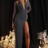 Evangelina Slate Plunge Maxikleid