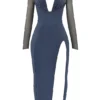 Evangelina Slate Plunge Maxikleid