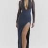 Evangelina Slate Plunge Maxikleid