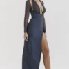 Evangelina Slate Plunge Maxikleid