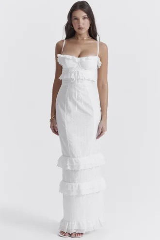 Eve Weißes Broderie-Maxikleid