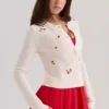 Evelina Cremefarbene Strickjacke mit Stickerei Evelina Cremefarbene Strickjacke mit Stickerei