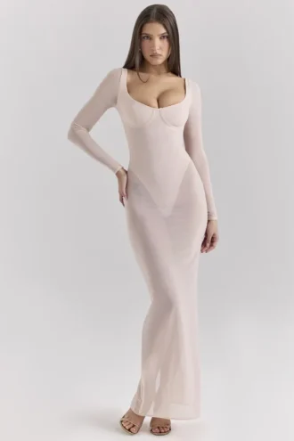 Everly Blush Mesh-Maxikleid mit Bodys