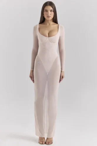 Everly Blush Mesh-Maxikleid mit Bodys