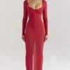 Everly Holly Rotes Maxikleid aus Mesh mit Bodys
