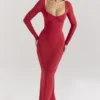 Everly Holly Rotes Maxikleid aus Mesh mit Bodys