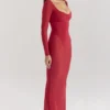 Everly Holly Rotes Maxikleid aus Mesh mit Bodys