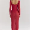 Everly Holly Rotes Maxikleid aus Mesh mit Bodys