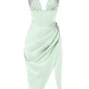 Faye Midi-Korsetts-Kleid aus Pistaziengrünem Satin Faye Midi-Korsetts-Kleid aus Pistaziengrünem Satin