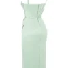 Faye Midi-Korsetts-Kleid aus Pistaziengrünem Satin Faye Midi-Korsetts-Kleid aus Pistaziengrünem Satin