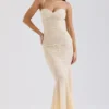 Felicia Vanille-Chiffon- und Spitzen-Abendkleid