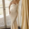 Felicia Vanille-Chiffon- und Spitzen-Abendkleid
