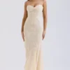 Felicia Vanille-Chiffon- und Spitzen-Abendkleid