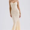 Felicia Vanille-Chiffon- und Spitzen-Abendkleid