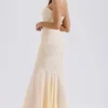 Felicia Vanille-Chiffon- und Spitzen-Abendkleid