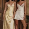 Felicity Buttergelbes, schräg geschnittenes Midi-Kleid aus Satin Felicity Buttergelbes, schräg geschnittenes Midi-Kleid aus Satin