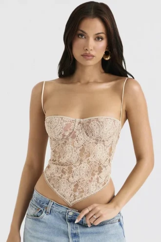 Fernanda Cremefarbenes Paisley-Spitzen-Oberteil