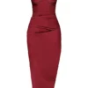 Flora Weinrotes Satin-Midi-Kleid mit Falten und Korsetts Flora Weinrotes Satin-Midi-Kleid mit Falten und Korsetts