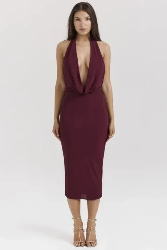 Florentina Merlot Drapiertes Midikleid