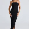 Fornarina Schwarzes Maxikleid aus gerafftem Stretch-Mesh Fornarina Schwarzes Maxikleid aus gerafftem Stretch-Mesh