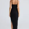 Fornarina Schwarzes Maxikleid aus gerafftem Stretch-Mesh Fornarina Schwarzes Maxikleid aus gerafftem Stretch-Mesh