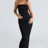 Fornarina Schwarzes Maxikleid aus gerafftem Stretch-Mesh Fornarina Schwarzes Maxikleid aus gerafftem Stretch-Mesh