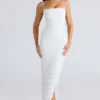 Fornarina Weißes Maxikleid aus gerafftem Stretch-Mesh Fornarina Weißes Maxikleid aus gerafftem Stretch-Mesh