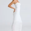 Fornarina Weißes Maxikleid aus gerafftem Stretch-Mesh Fornarina Weißes Maxikleid aus gerafftem Stretch-Mesh