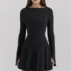 Francesca – Schwarzes Godet-Minikleid aus Stretch-Crêpe Francesca – Schwarzes Godet-Minikleid aus Stretch-Crêpe