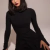 Francesca – Schwarzes Godet-Minikleid aus Stretch-Crêpe Francesca – Schwarzes Godet-Minikleid aus Stretch-Crêpe
