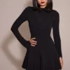 Francesca – Schwarzes Godet-Minikleid aus Stretch-Crêpe Francesca – Schwarzes Godet-Minikleid aus Stretch-Crêpe