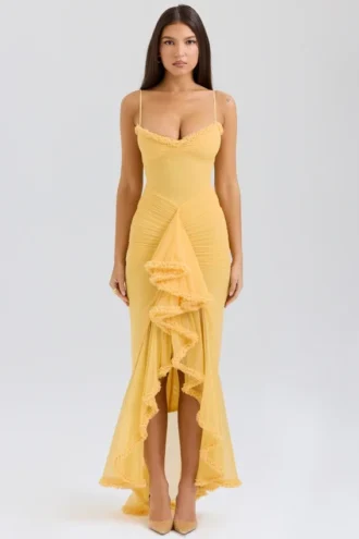 Gabbi Apricot Rüschen-Abendkleid