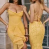 Gabbi Apricot Rüschen-Abendkleid