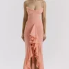 Gabbi Peach Mesh-Abendkleid mit Rüschen vorne