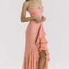 Gabbi Peach Mesh-Abendkleid mit Rüschen vorne