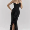 Gabbi – Schwarzes Abendkleid mit Rüschenfront aus Mesh