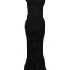 Gabbi – Schwarzes Abendkleid mit Rüschenfront aus Mesh