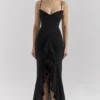 Gabbi – Schwarzes Abendkleid mit Rüschenfront aus Mesh