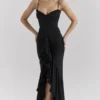 Gabbi – Schwarzes Abendkleid mit Rüschenfront aus Mesh