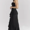 Gabbi – Schwarzes Abendkleid mit Rüschenfront aus Mesh