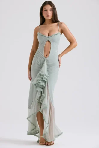 Gabriella Pistachio Rüschen-Abendkleid