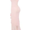 Gabriella – Weiches, pfirsichfarbenes Abendkleid mit Rüschen vorne Gabriella – Weiches, pfirsichfarbenes Abendkleid mit Rüschen vorne