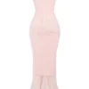 Gabriella – Weiches, pfirsichfarbenes Abendkleid mit Rüschen vorne Gabriella – Weiches, pfirsichfarbenes Abendkleid mit Rüschen vorne