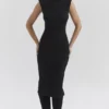 Gaia Schwarzes Midi-Kleid mit Rollkragen aus Kaschmirmischung Gaia Schwarzes Midi-Kleid mit Rollkragen aus Kaschmirmischung