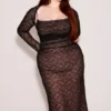 Gaia Schwarzes Spitzen-Korsetts-Midi-Kleid Gaia Schwarzes Spitzen-Korsetts-Midi-Kleid